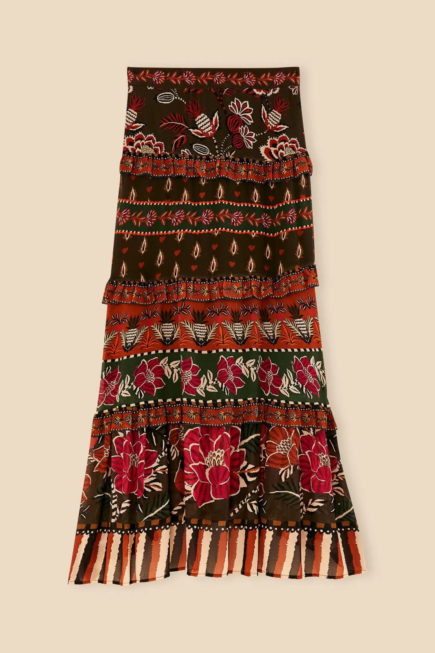 FARM Rio Skirts^ MULTICOLOR AINIKA FLORAL GARDEN TIERED MAXI SKIRT