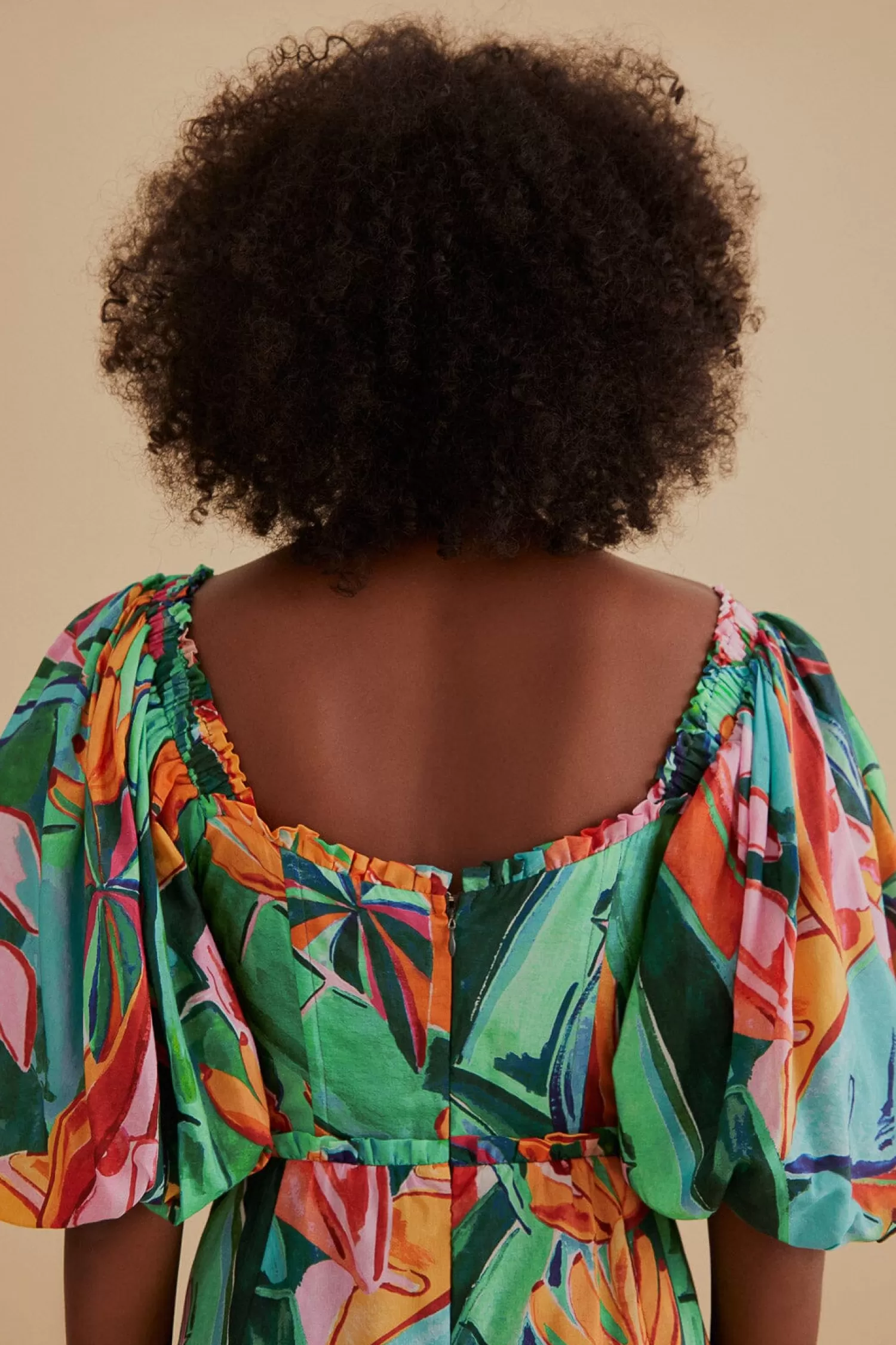FARM Rio Midi Dresses^ MULTICOLOR BANANA FOLIAGE PUFF SLEEVE MIDI DRESS