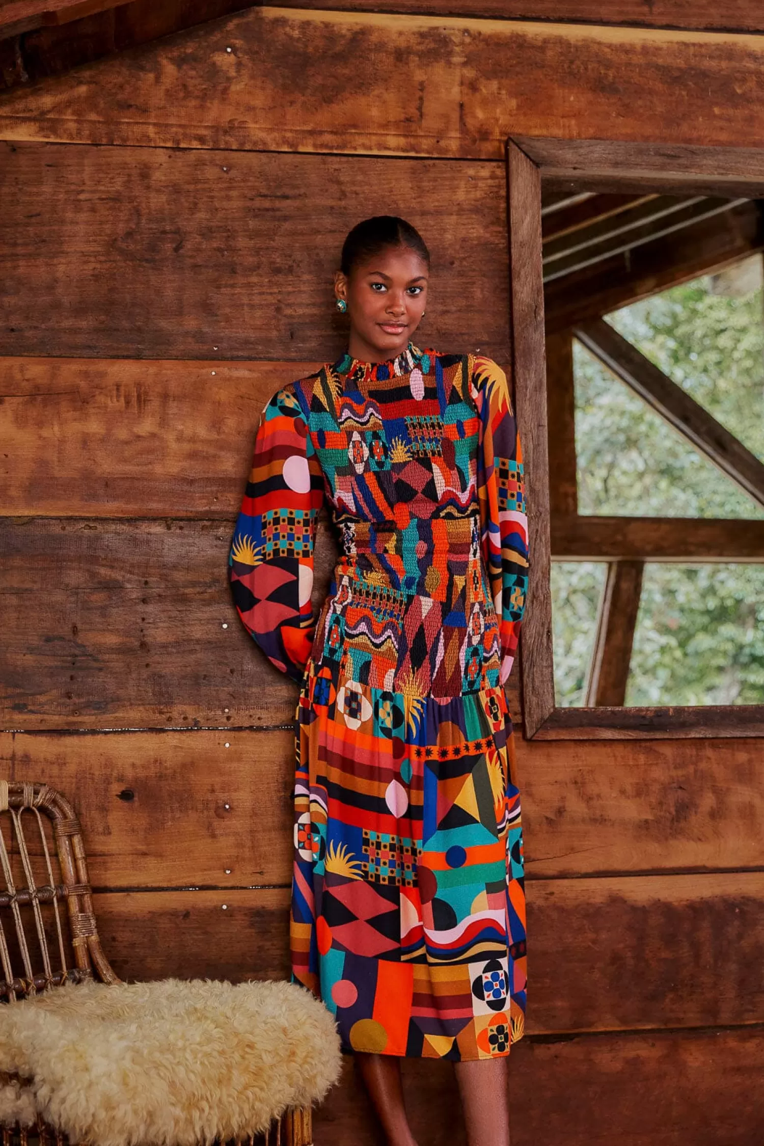 FARM Rio Midi Dresses^ MULTICOLOR TROPICAL SHAPES LENZING™ ECOVERO™ VISCOSE MIDI DRESS