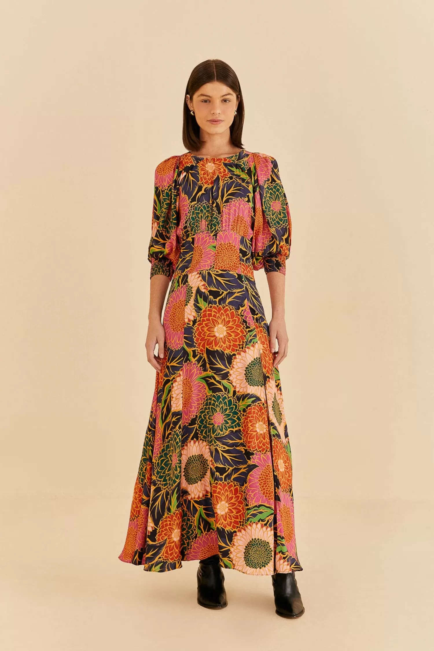 FARM Rio Maxi Dresses^ MULTICOLOR VINTAGE GARDEN PUFF SLEEVE MAXI DRESS