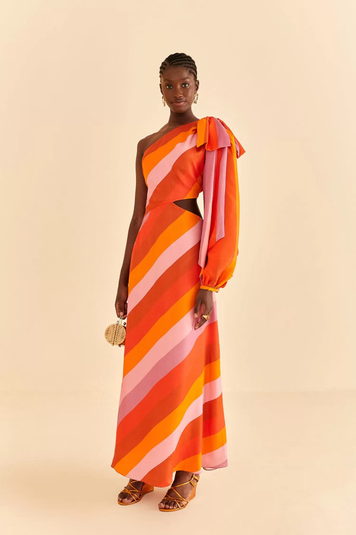 FARM Rio Maxi Dresses^ PARTY STRIPES MULTICOLOR ONE SHOULDER MAXI DRESS