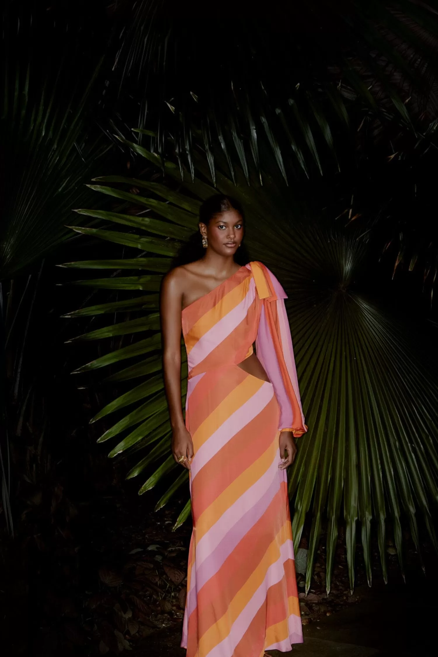FARM Rio Maxi Dresses^ PARTY STRIPES MULTICOLOR ONE SHOULDER MAXI DRESS